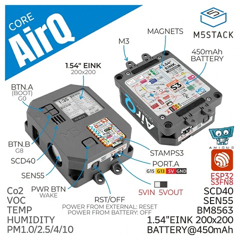Air Quality Kit w/ M5StampS3 (SEN55, SCD40)